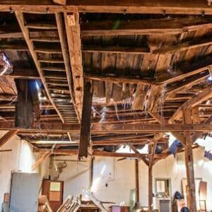 destroyed roof of a house